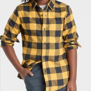 Boys' Button-Down Long Sleeve Flannel Shirt - Cat & Jack™ Yellow/Charcoal Gray